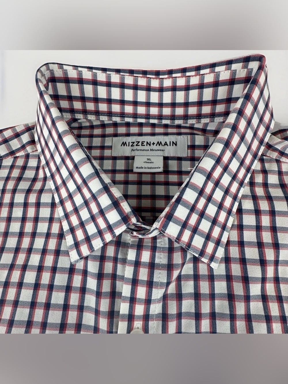 Mizzen+Main Men's XL Classic Fit Performance Dress Shirt Plaid Red Blue Stretch